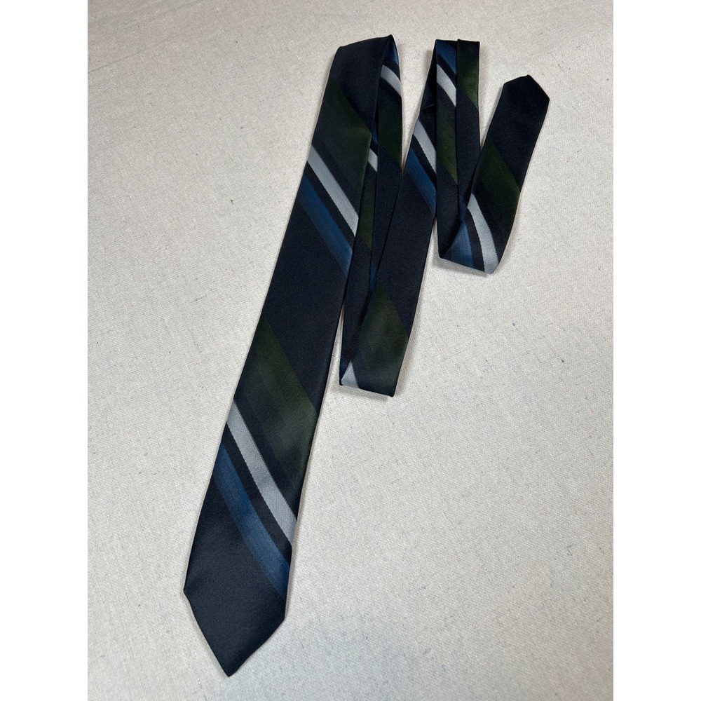 Inuvation Mens Diagonal Striped Necktie Black Green Blue Silver Dacron Polyester
